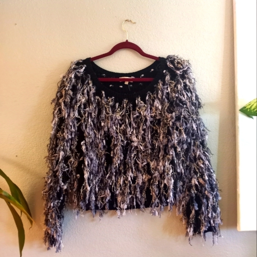 Luzabelle Vintage 80s 3D Knit Metallic Boho Classic Eclectic Boat Neck Sweater